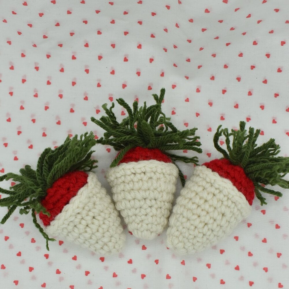 Crochet Catnip White Chocolate Covered Strawberry Cat Toys Set of three